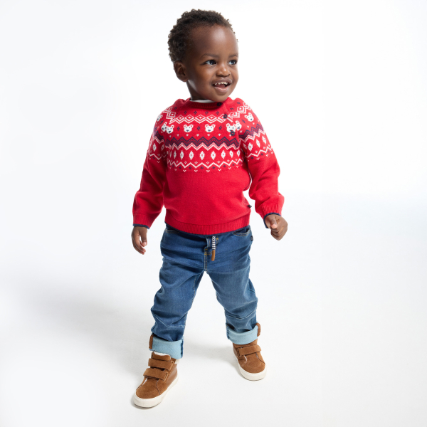 سترة جيليه منسوجة من خيوط الجاكار، أحمر، أولادي رُضع